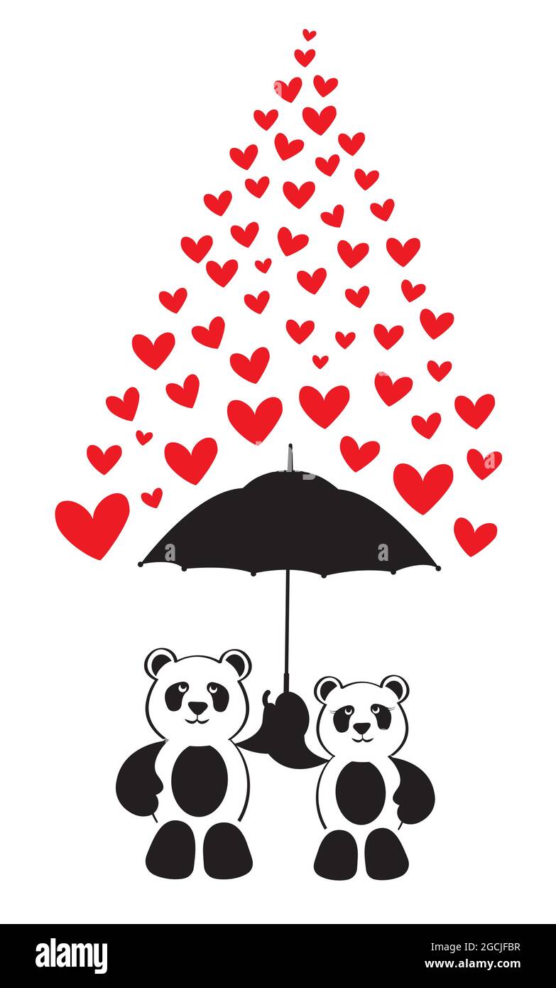 Osos panda que sostienen paraguas, vector. Ilustración de corazones  lloviendo. Ilustración de dibujos animados. Calcas de pared para niños  aisladas sobre fondo blanco. Arte mural, arte Imagen Vector de stock - Alamy