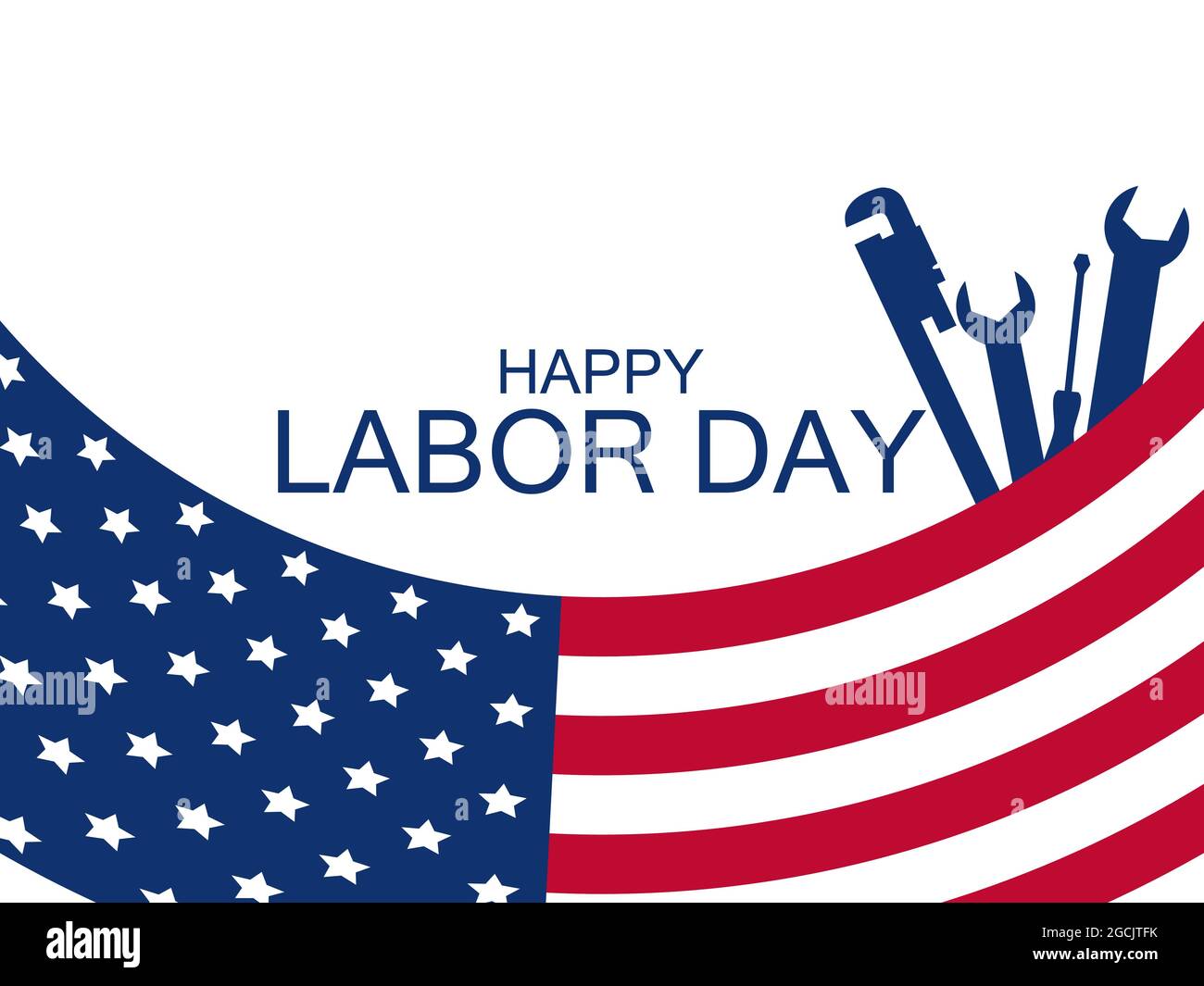 Feliz Día del Trabajo. Bandera nacional de EE.UU. Y herramientas de