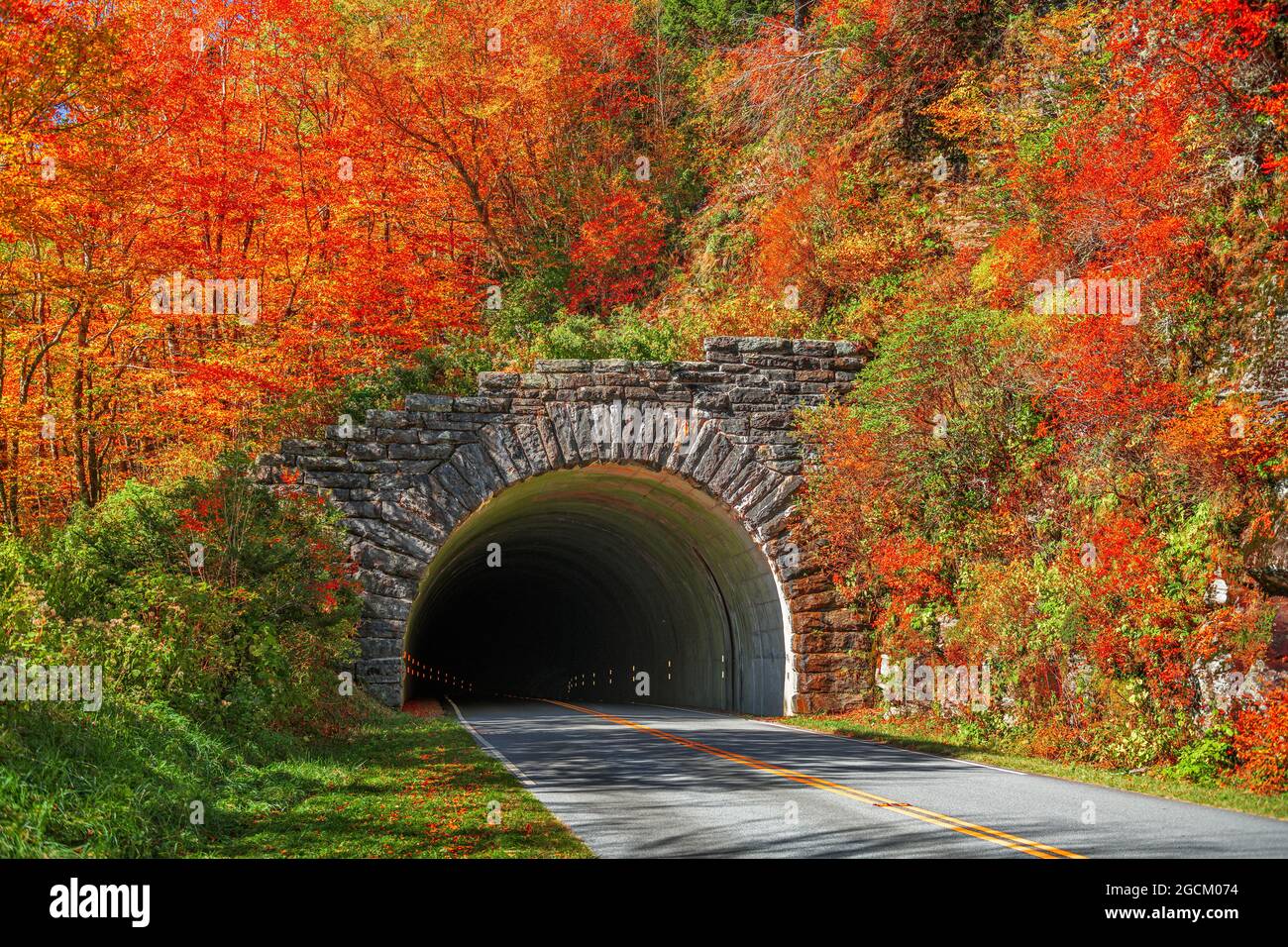 Túnel Blue Ridge Parkway en Pisgah National Forest, Carolina del Norte, Estados Unidos. Foto de stock