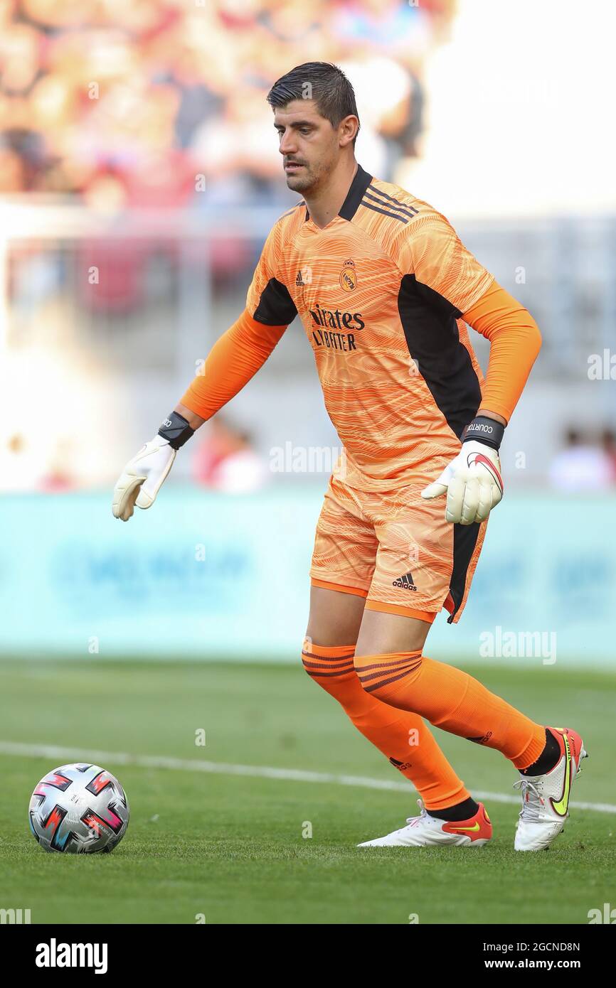 Klagenfurt, Austria, 8th de agosto de 2021. Thibaut Courtois del Real  Madrid durante el partido amistoso Pretemporada en el Stadion de  Worthersee, Klagenfurt. El crédito de la foto debe decir: Jonathan Moscrop /