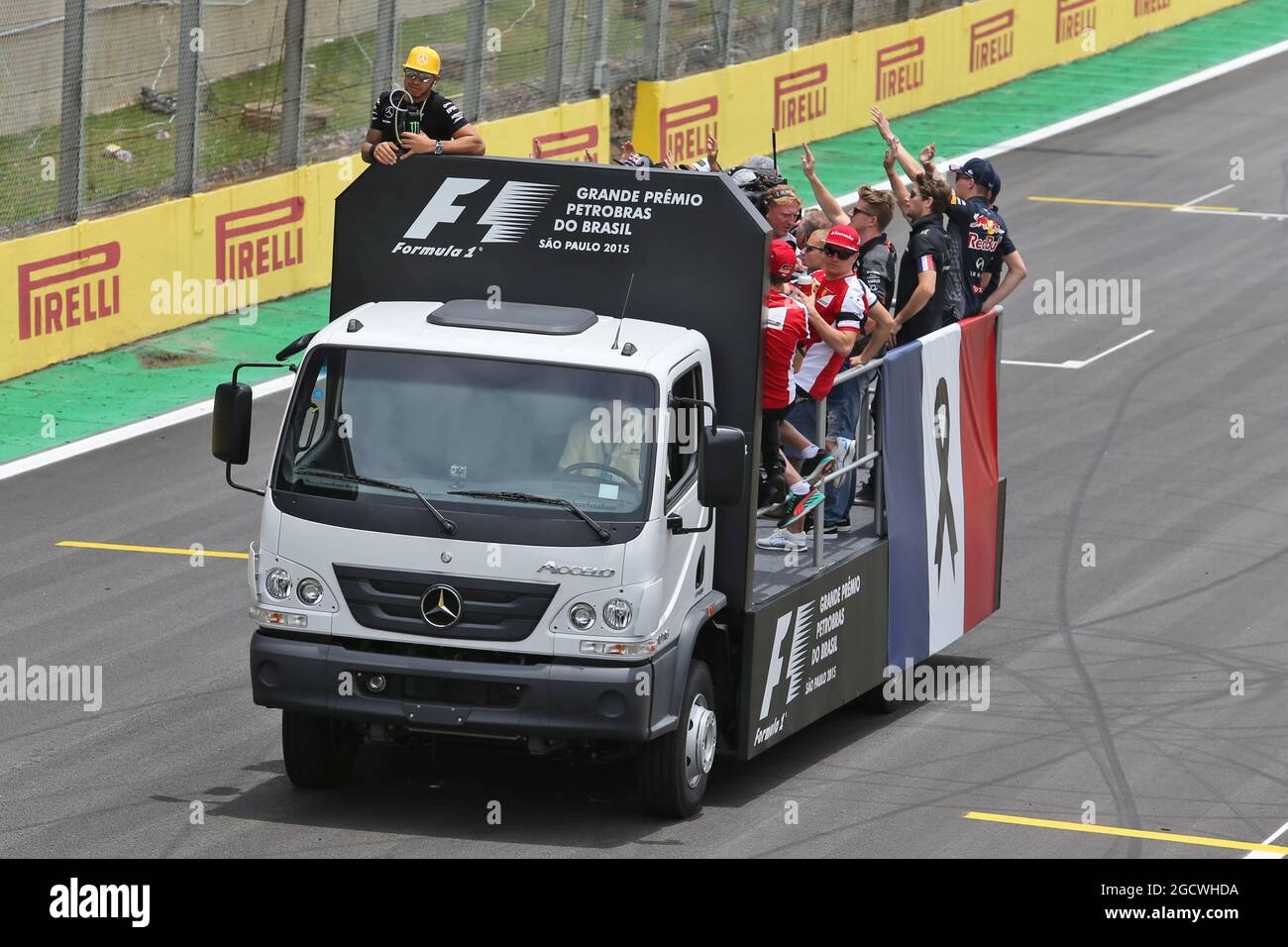 El desfile de los conductores. Gran Premio de Brasil, domingo 15th de noviembre de 2015. Sao Paulo, Brasil. Foto de stock