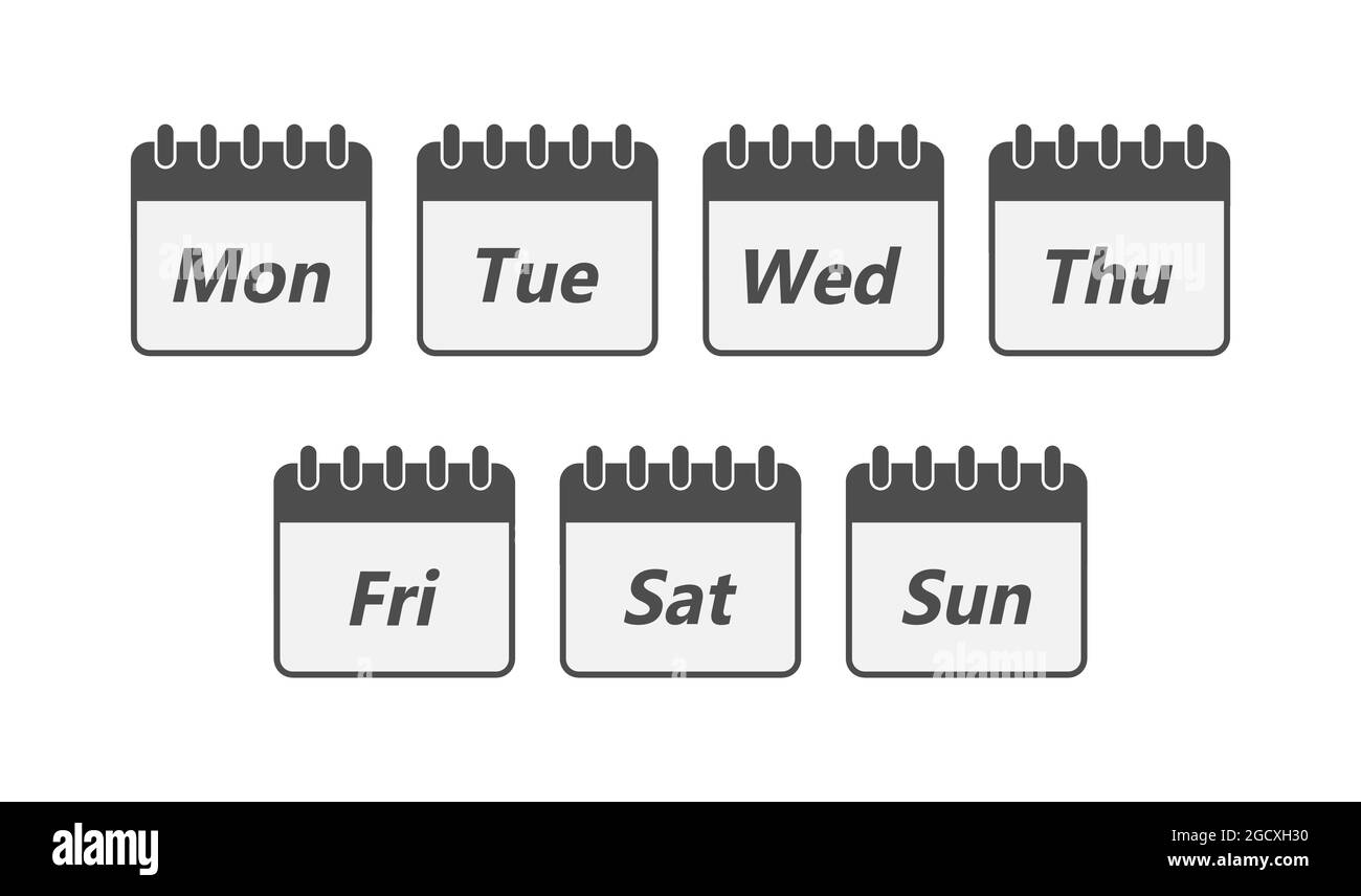 conjunto de hojas de calendario con el nombre del día de la semana. Vector para sitios web