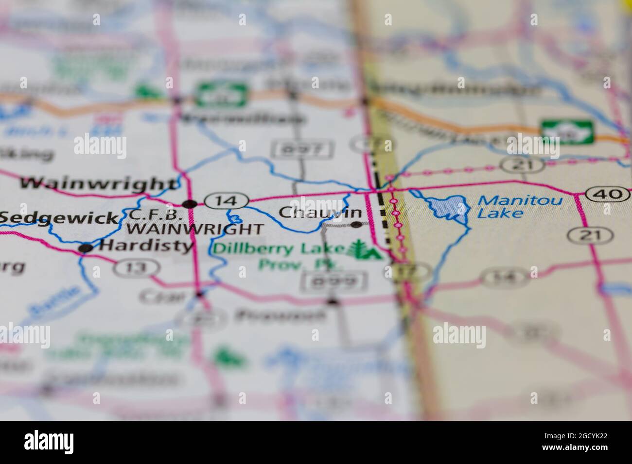 Chauvin Alberta Canadá aparece en un mapa de carreteras o mapa
