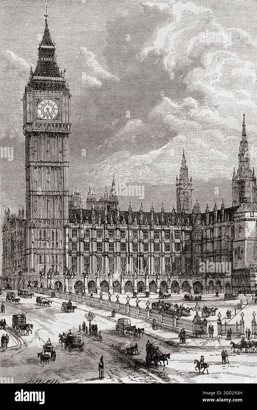 Big Ben y las Casas del Parlamento, Londres, Inglaterra, visto aquí en el siglo 19th. De la pintoresca Inglaterra, sus Monumentos y Haunts Históricos, publicado en 1891. Foto de stock