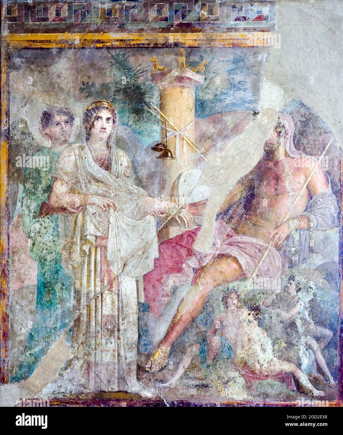 Hierogamia Boda Divina entre Hera y Zeus, en presencia de Iris y en medio de personificaciones del fresco renovado de la naturaleza Pompeya, Casa del Poeta Tragico (Casa del poeta trágico) 45-79 d.C. Foto de stock