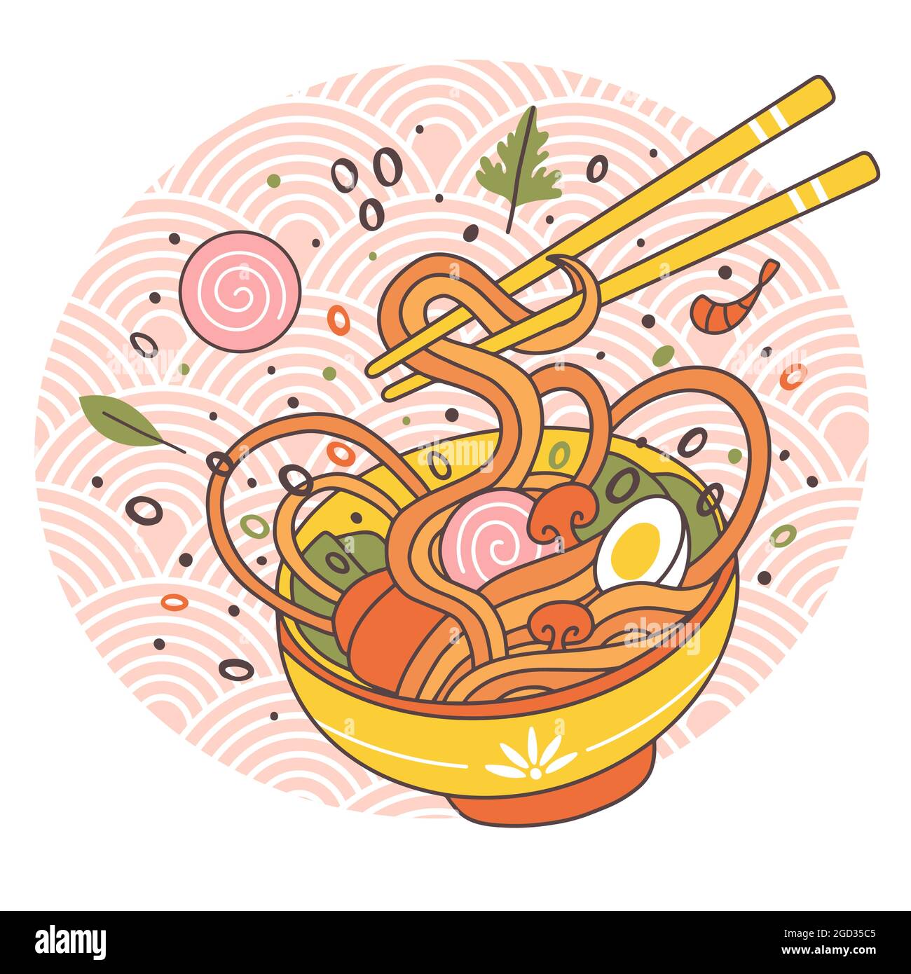 Fideos ramen cuenco oriental cocina japonesa tradicional. Caldo de carne  dibujado a mano sabroso ramen plato de fideos ilustración vectorial. Ramen  de comida asiática Imagen Vector de stock - Alamy