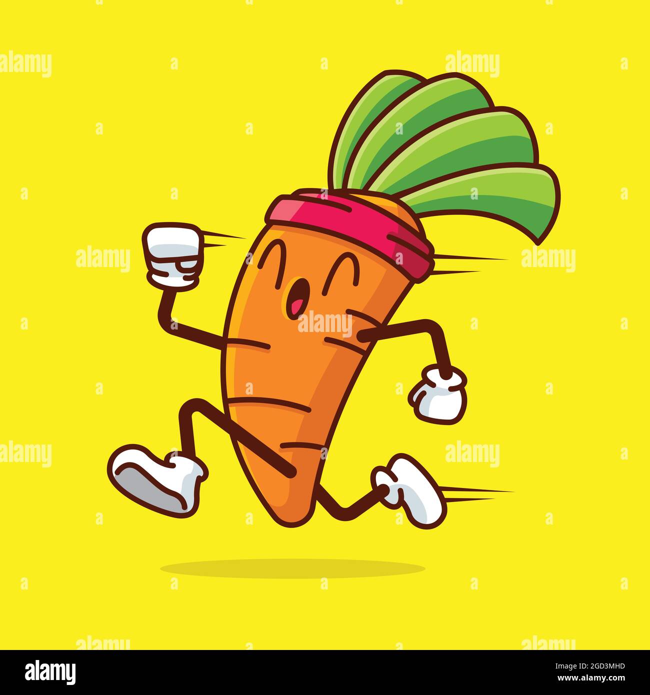 Dibujos animados lindo verduras zanahoria con diadema y ejercicio de  jogging. Carácter vectorial Imagen Vector de stock - Alamy