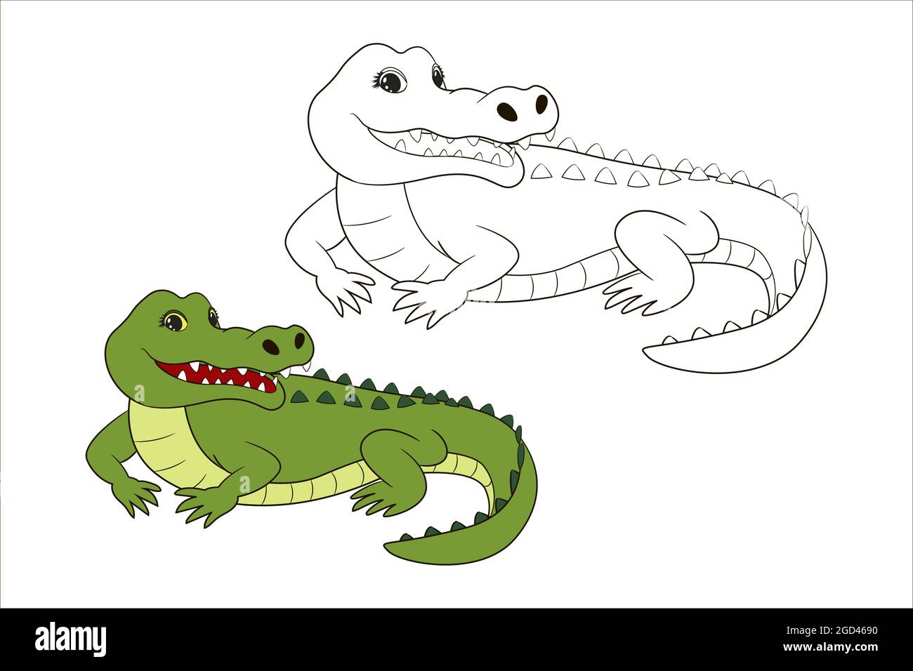 Lindo cocodrilo verde, página para colorear para niños. Ilustración de  vector Arte de línea aislado, en estilo de dibujos animados Imagen Vector  de stock - Alamy