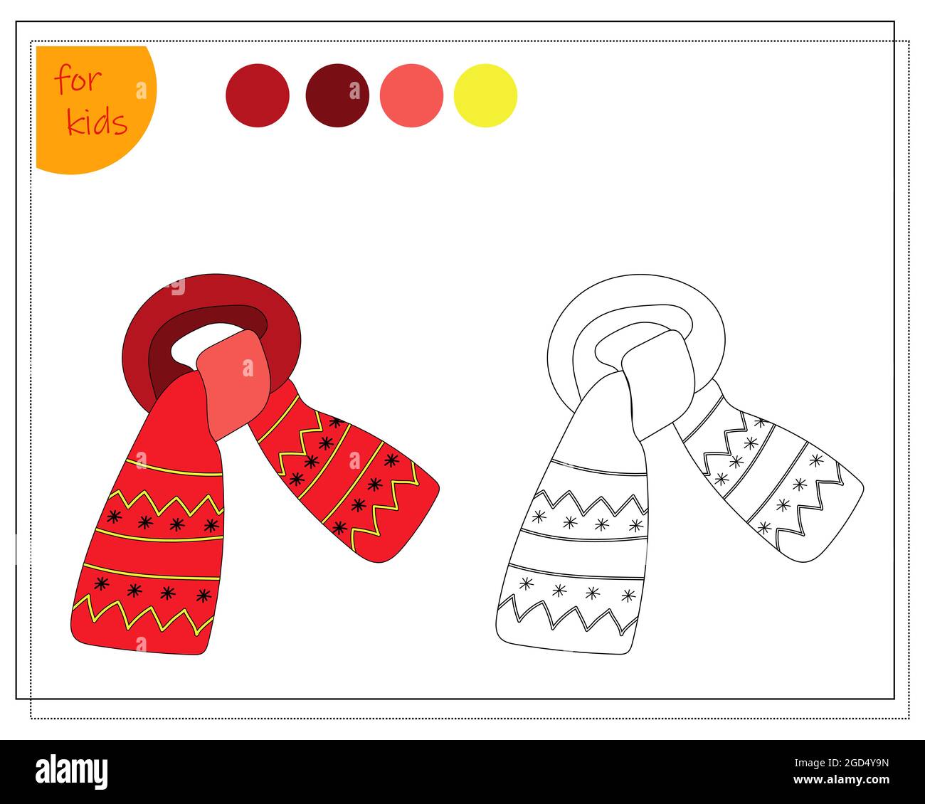 libro para colorear para niños por colores, bufanda de invierno, vector  aislado sobre fondo blanco Imagen Vector de stock - Alamy