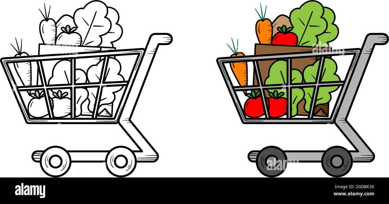 Carro de la compra verduras dibujo a mano dibujo boceto y color Imagen  Vector de stock - Alamy