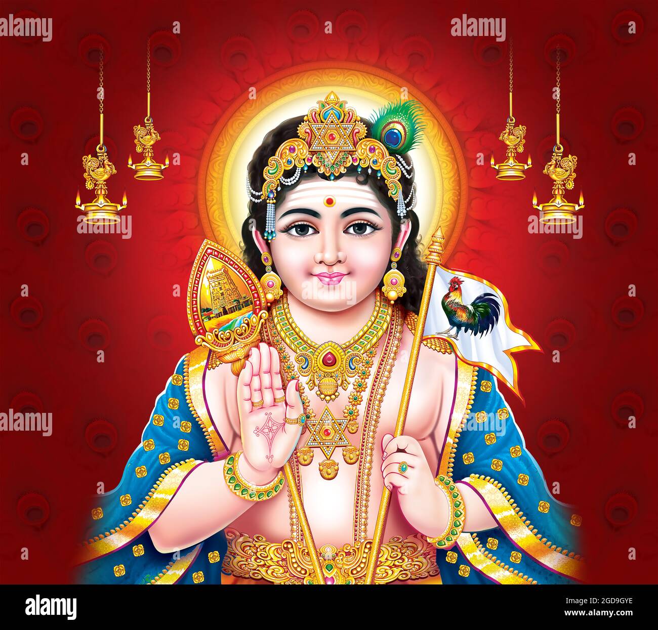 Nuevo dios hindú Trending Lord Subramaniam, Muruga, Shanmuga, Murugan bellas artes de pintura digital Foto de stock