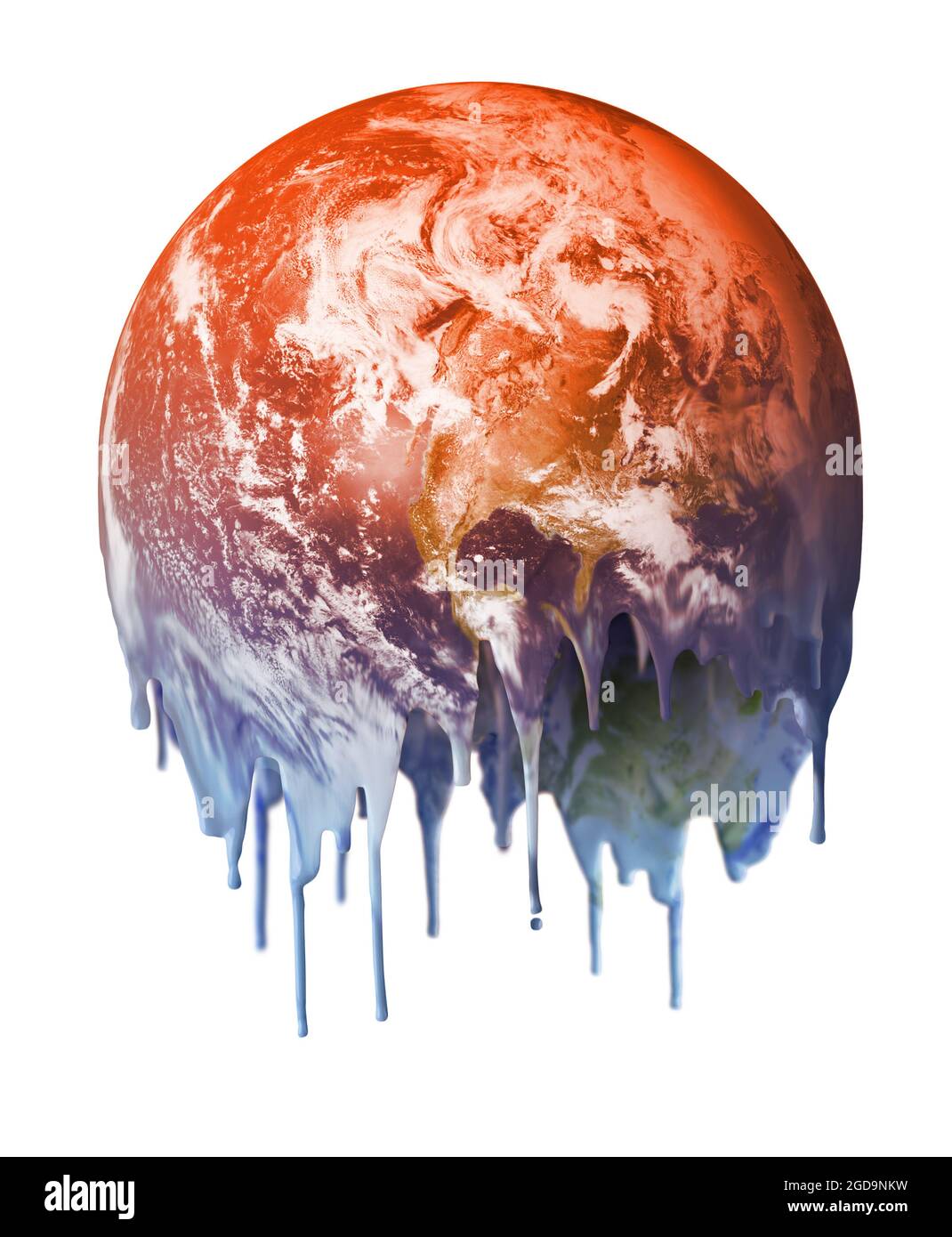 Derretir caliente y goteo planeta inhabitable Tierra, calentamiento global cambio climático concepto Foto de stock