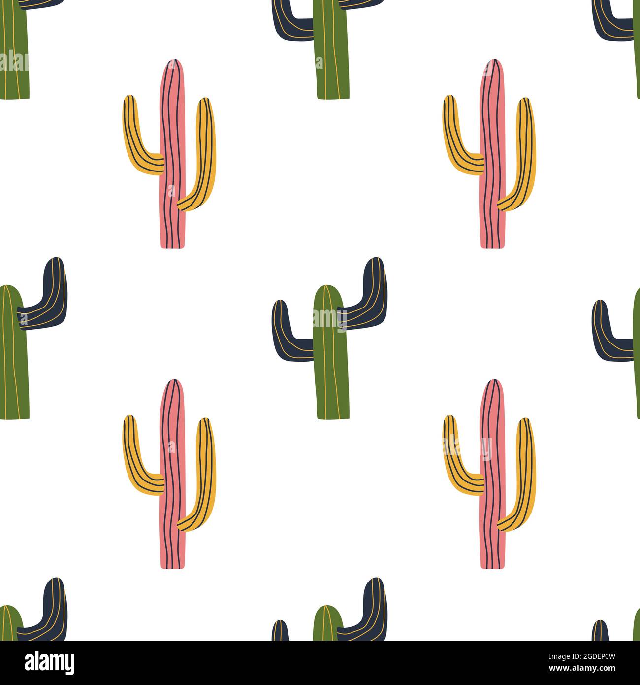 Diseño de cactus sin costuras con un bonito estilo de dibujos animados.  Cactus de estilo mexicano. Repetir fondo, textura de fondo de pantalla.  Estampado decorativo para el tejido. Diseño de prendas para