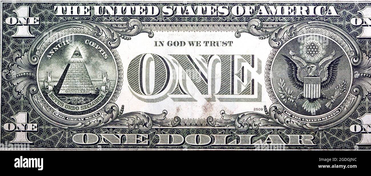 Reverso de 1 Billete de billete de un dólar serie 1981 con el gran sello de los Estados Unidos