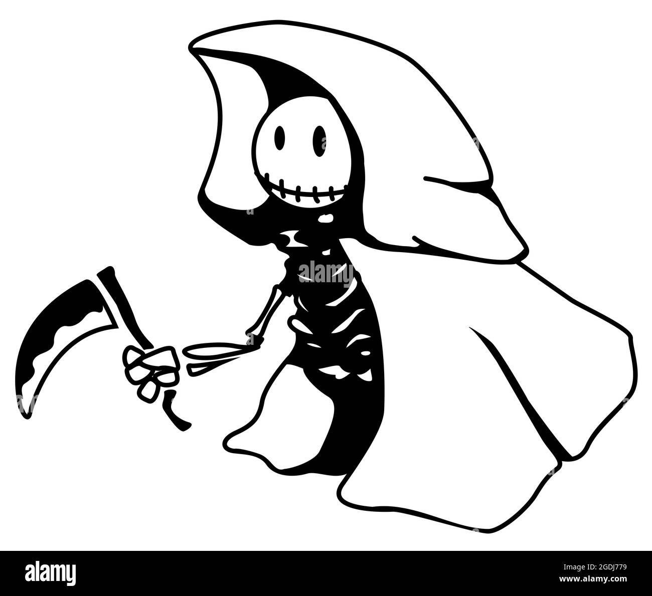 Dibujos animados de la muerte feliz, vector, horizontal, blanco y negro,  aislado Imagen Vector de stock - Alamy