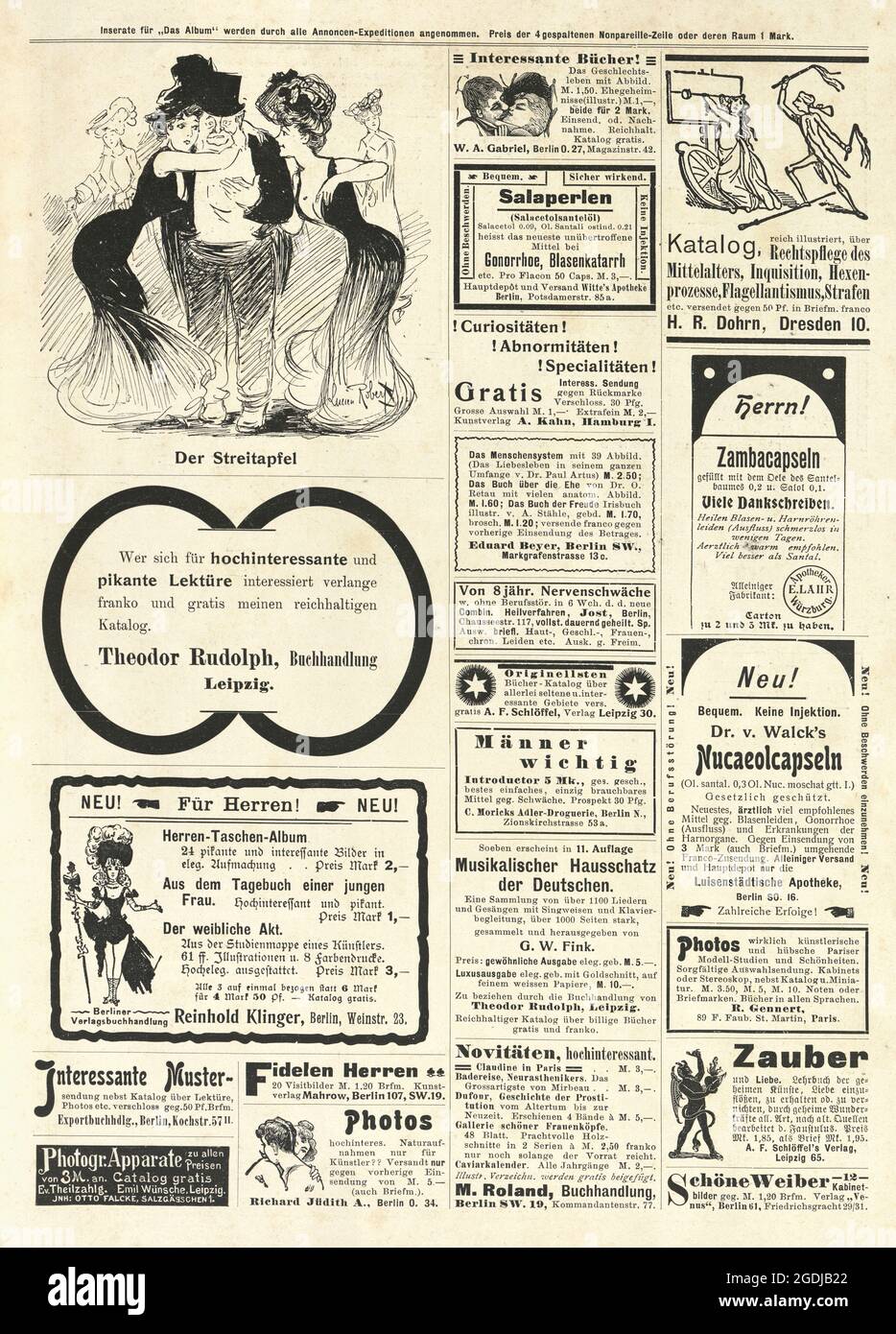 Anuncios de periódicos antiguos, alemán, 1900s, Foto de stock