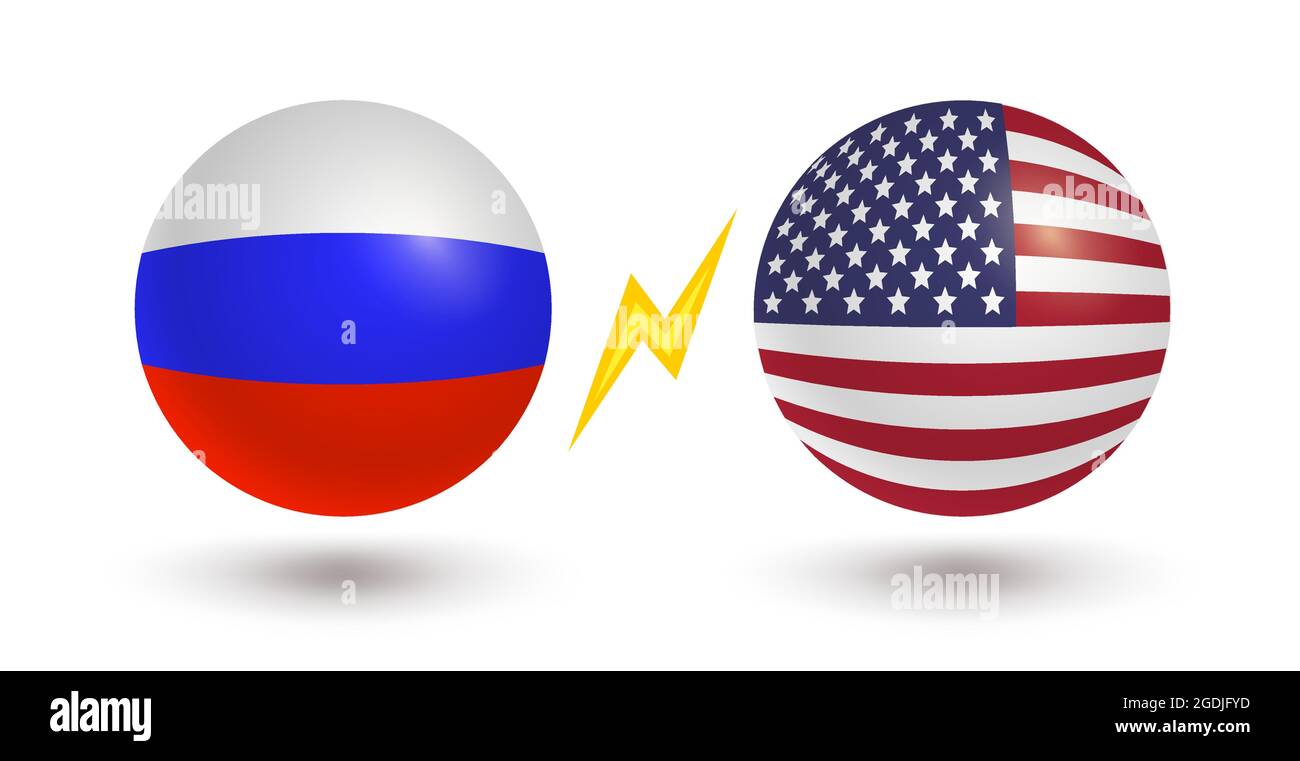 Vector conjunto de dos iconos de la bandera rusa y la bandera de EE.UU. Banderas vectoriales de Rusia y Estados Unidos. Ilustración del Vector