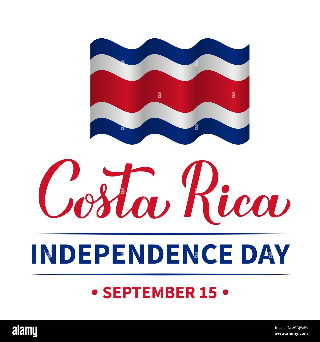 Costa Rica Día de la Independencia Calligraphy letras con bandera. Fiesta nacional celebrada el