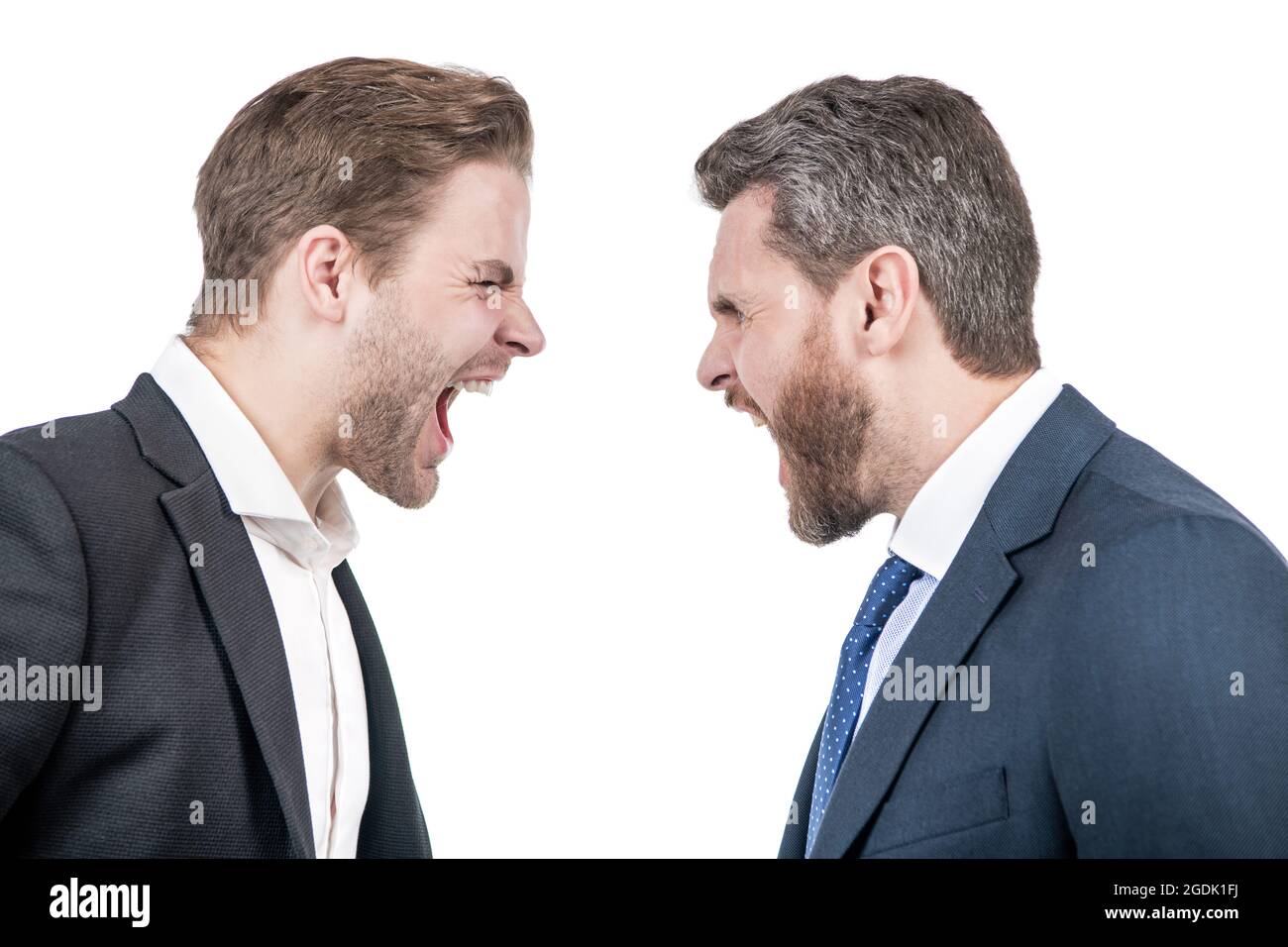 dos empresarios gritan en el conflicto de negocios, la confrontación Foto de stock