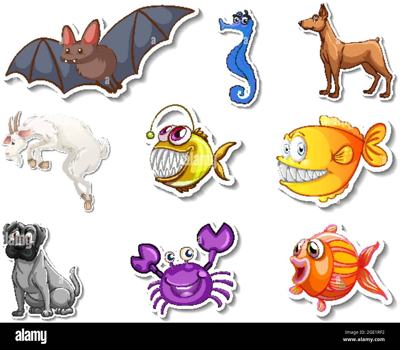 Juego de pegatinas con dibujos animados de animales marinos y perros Imagen  Vector de stock - Alamy