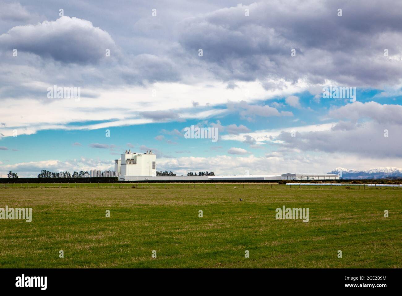 Darfield, Nueva Zelanda, agosto de 16 2021: La fábrica de procesamiento de leche Fonterra en la zona rural de Nueva Zelanda, en invierno, está situada en las llanuras de Canterbury. Foto de stock