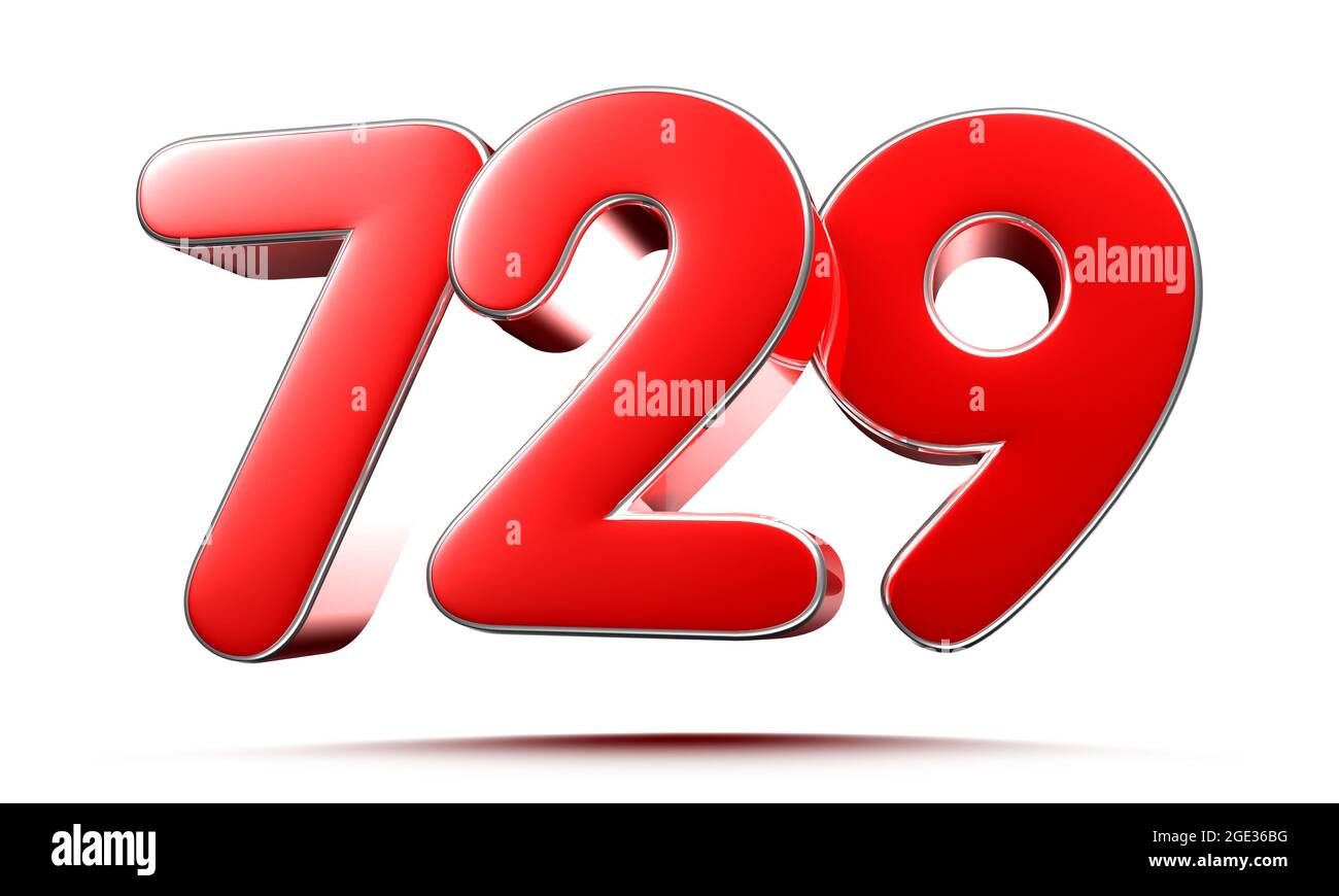Números rojos redondeados 729 sobre fondo blanco 3D ilustración con trazado de recorte Foto de stock