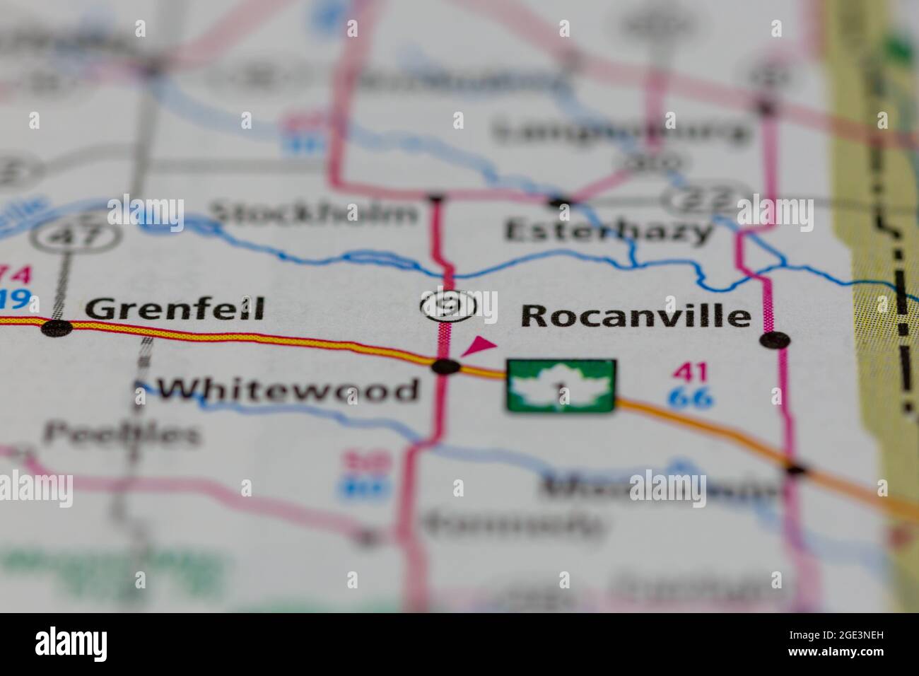 Rocanville Saskatchewan Canadá aparece en un mapa de carreteras o en un