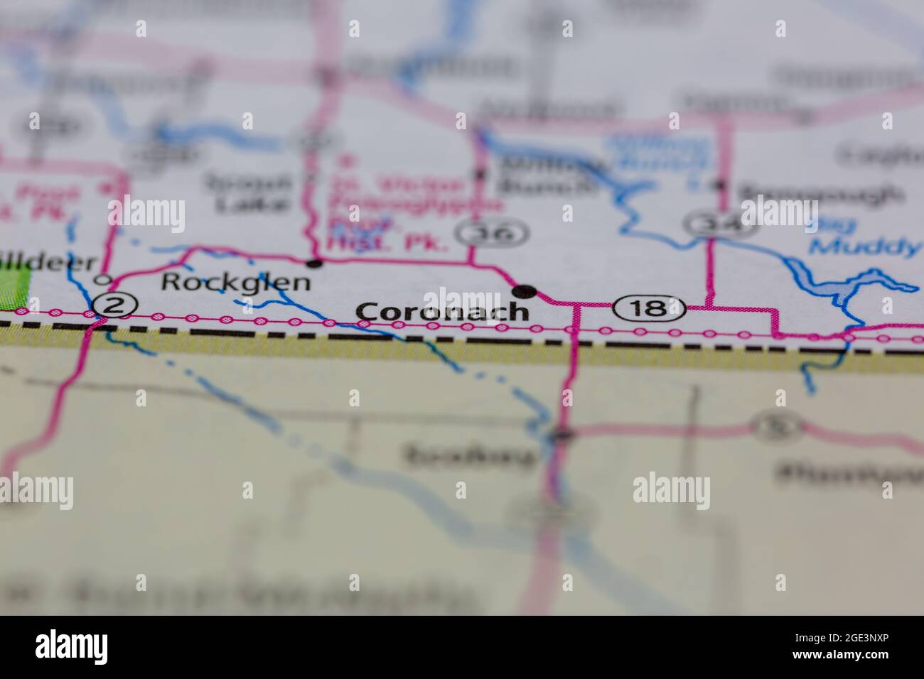 Coronach Saskatchewan Canadá aparece en un mapa de carreteras o en un