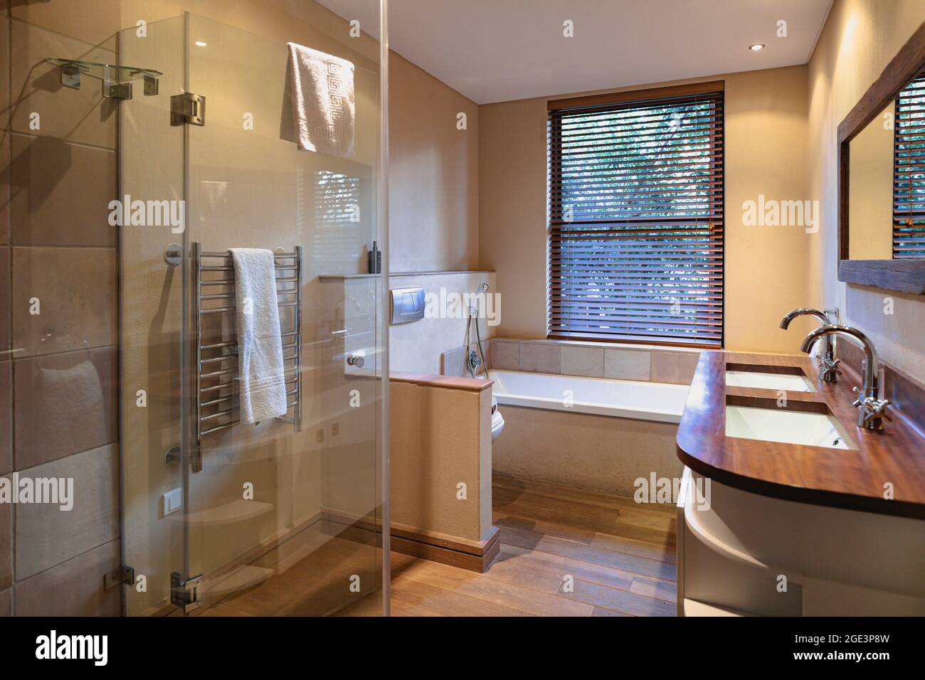 Interior de hermoso cuarto de baño de lujo de casa moderna y cómoda Foto de stock