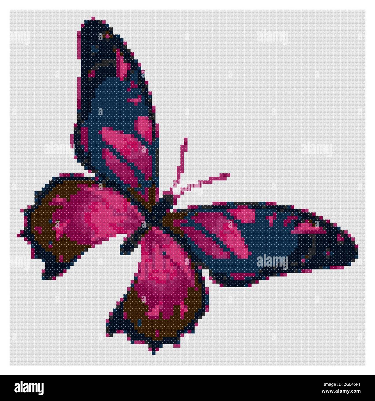 Hermosa mariposa violeta. Ilustración de bordado de punto de cruz.  Imitación de la estructura de lona tejida. Decoración de tela, hermoso punto  de cruz, a mano Fotografía de stock - Alamy