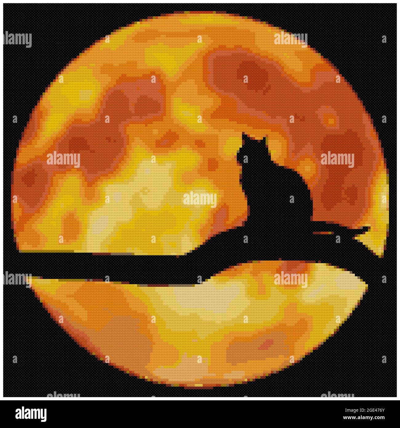 Gato negro delante de una luna llena. Halloween fondo con gato negro en una  rama de árbol, noche luna llena. Ilustración de bordado de punto de cruz.  IMI Fotografía de stock -