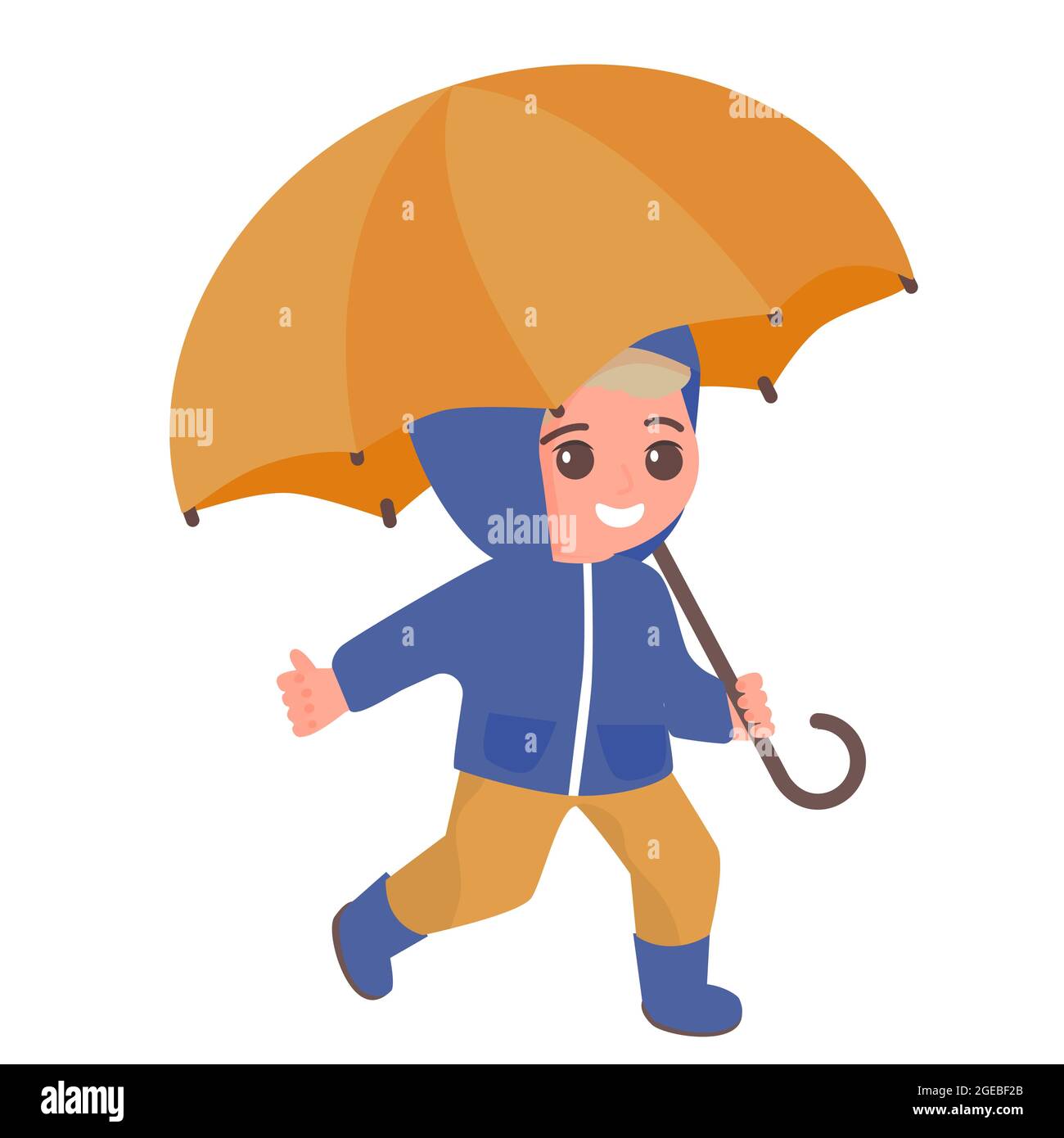 Clima de otoño, niño con paraguas aislado vector ilustración. Niño con  chubasquero y botas. Sonriente y coqueto camarilla con carácter de chico  con un estilo plano Imagen Vector de stock - Alamy