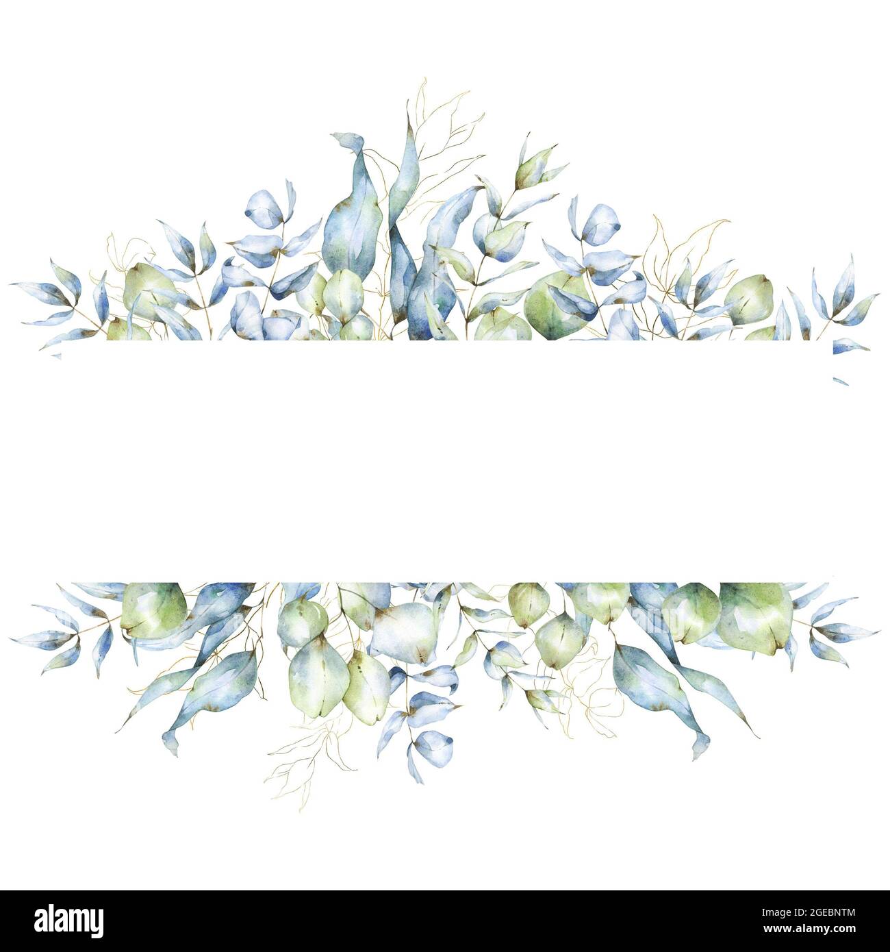 Marco de borde de eucalipto con ramas acuarela y hojas, arreglo floral de  boda, para tarjetas, invitaciones, plantillas de poste Fotografía de stock  - Alamy