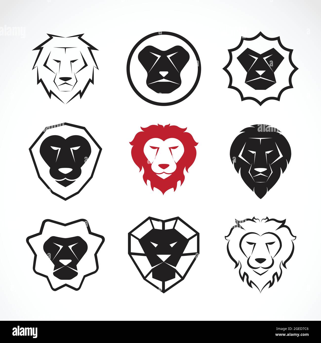 Grupo vectorial de diseño de cabeza de león sobre fondo blanco. Ilustración de vector en capas fácil de editar. Animales salvajes. Ilustración del Vector