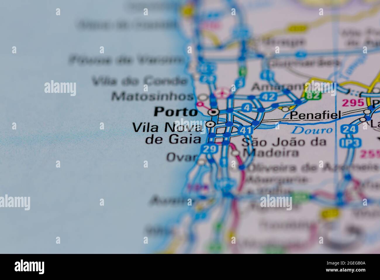 Vila Nova Portugal se muestra en un mapa de carreteras o en un mapa geográfico Foto de stock