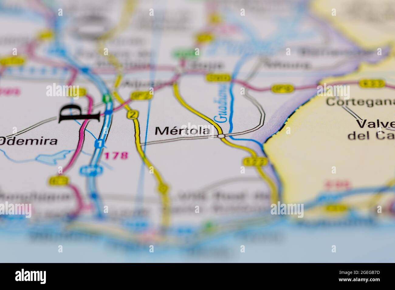 Mertola Portugal aparece en un mapa de carreteras o en un mapa geográfico Foto de stock