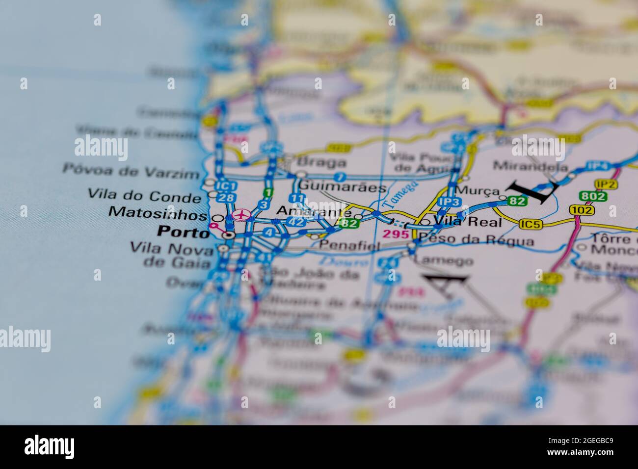 Amarante Portugal aparece en un mapa de carreteras o mapa geográfico Foto de stock