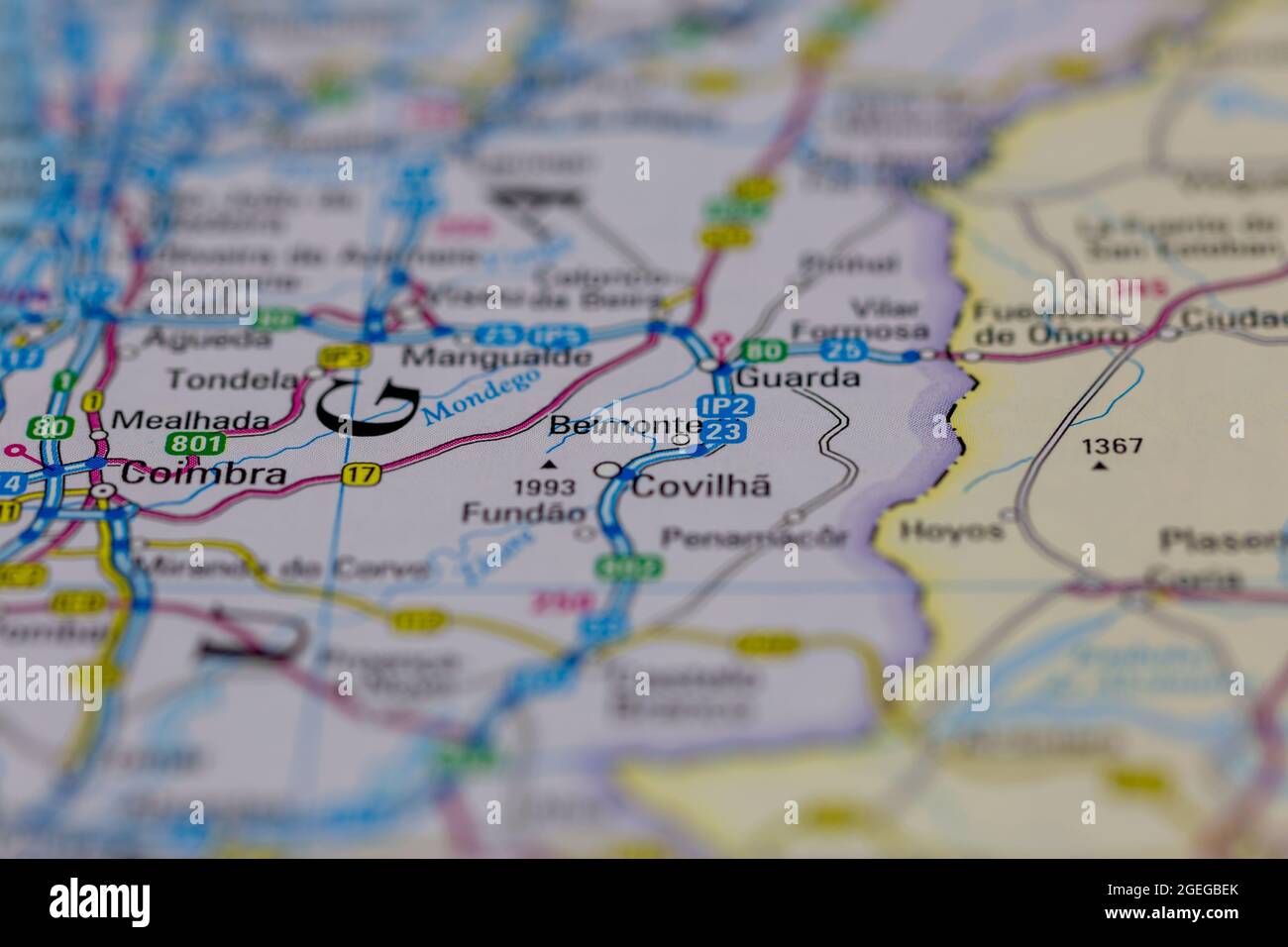 Belmonte Portugal aparece en un mapa de carreteras o en un mapa geográfico Foto de stock