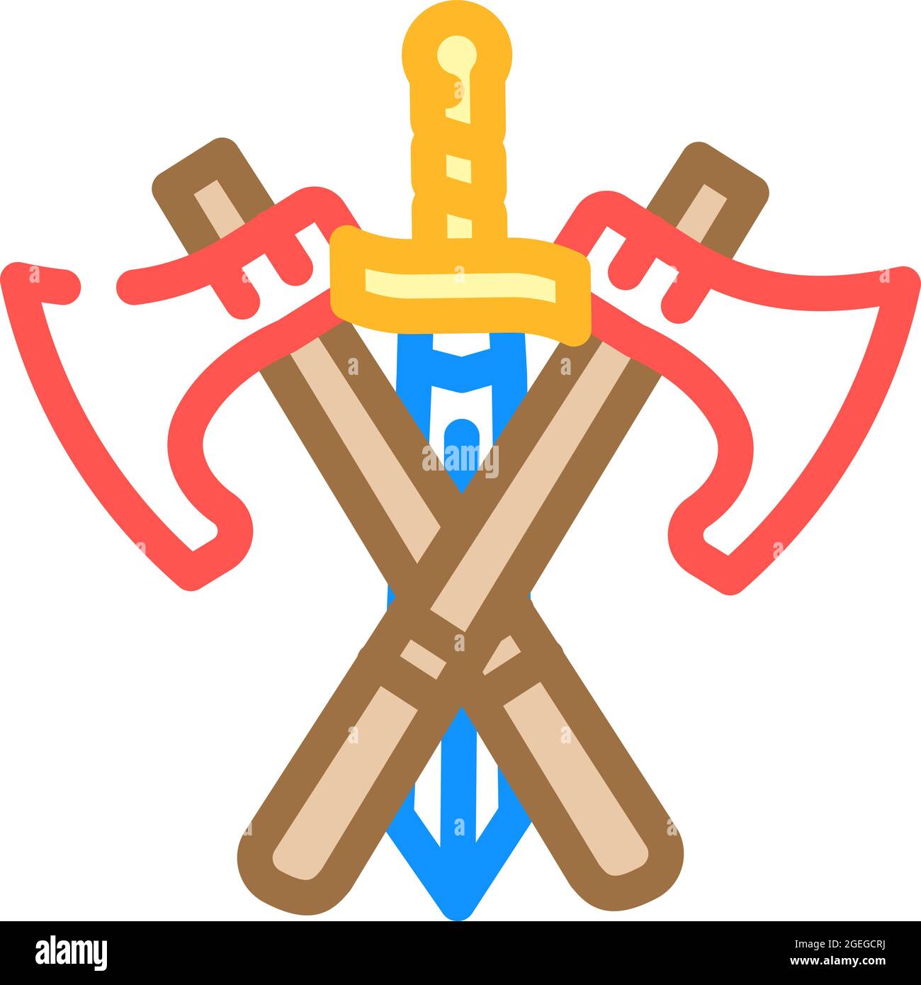 espada y arma hacha cuento de hadas color icono vector ilustración Imagen  Vector de stock - Alamy