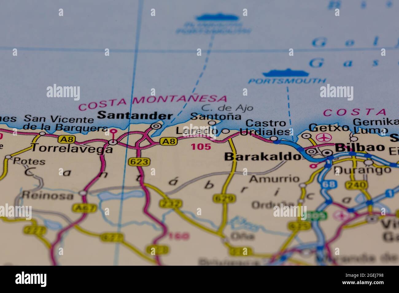 Laredo España aparece en un mapa de carreteras o en un mapa geográfico Foto de stock