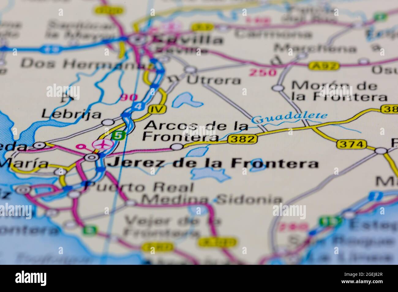 Arcos de la Frontera España se muestra en un mapa de carreteras o en un mapa geográfico Foto de stock