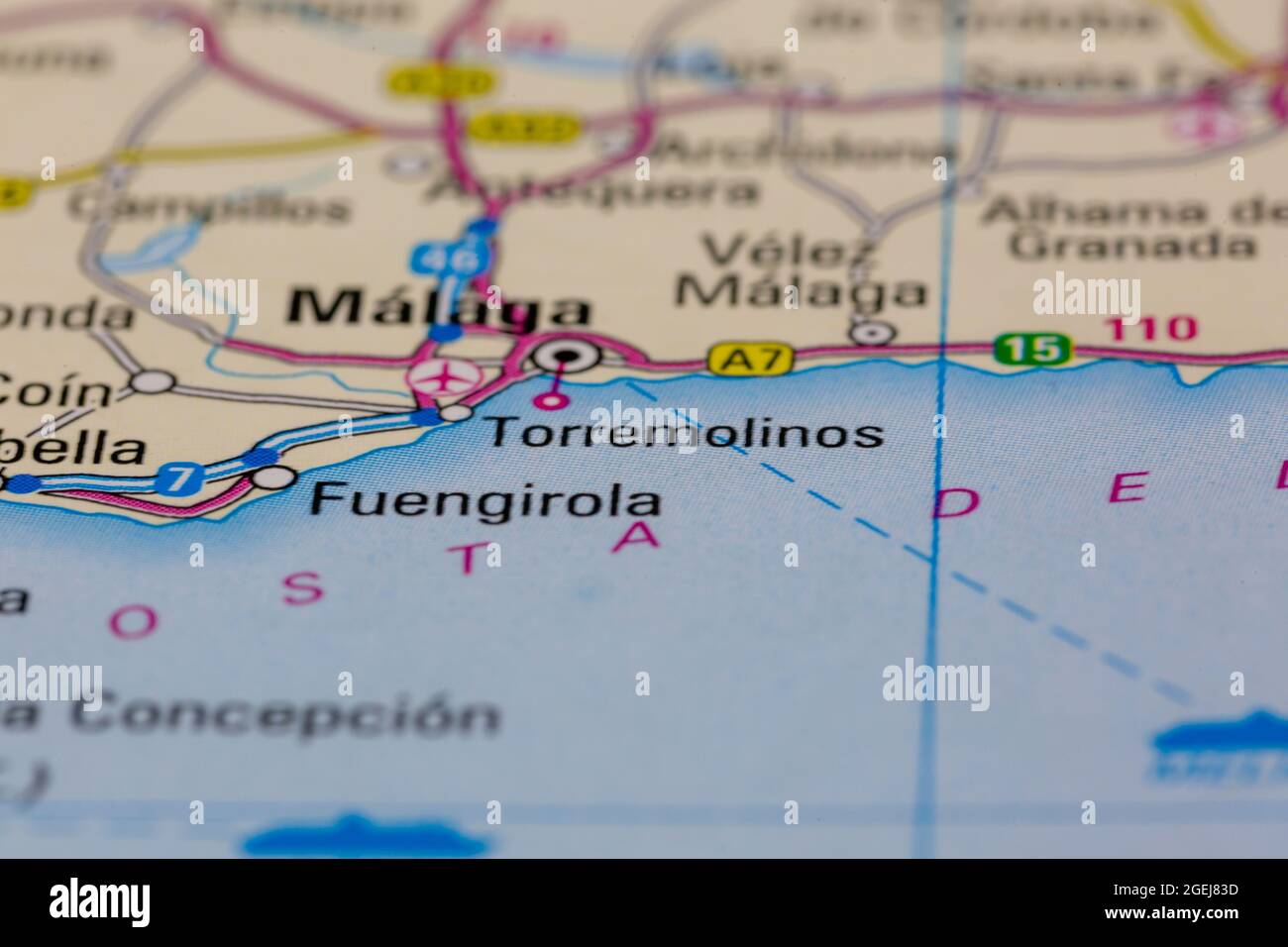 Torremolinos España aparece en un mapa de carreteras o en un mapa geográfico Foto de stock