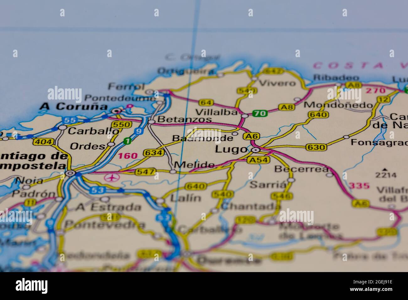 Baamonde España aparece en un mapa de carreteras o en un mapa geográfico Foto de stock