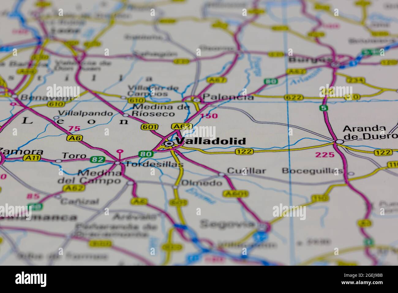 Valladolid España aparece en un mapa de carreteras o en un mapa geográfico Foto de stock