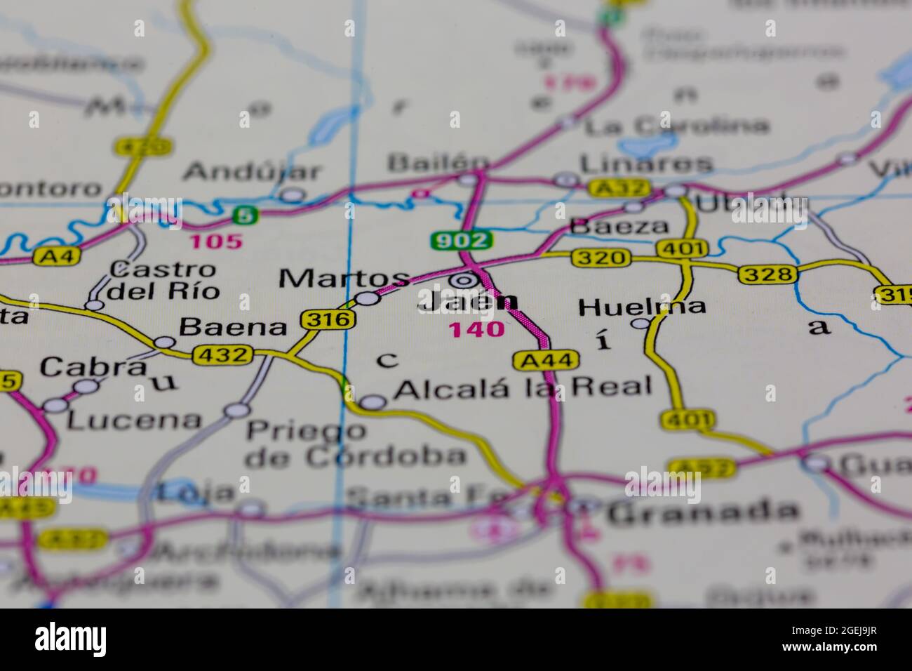 Jaen España aparece en un mapa de carreteras o en un mapa geográfico Foto de stock
