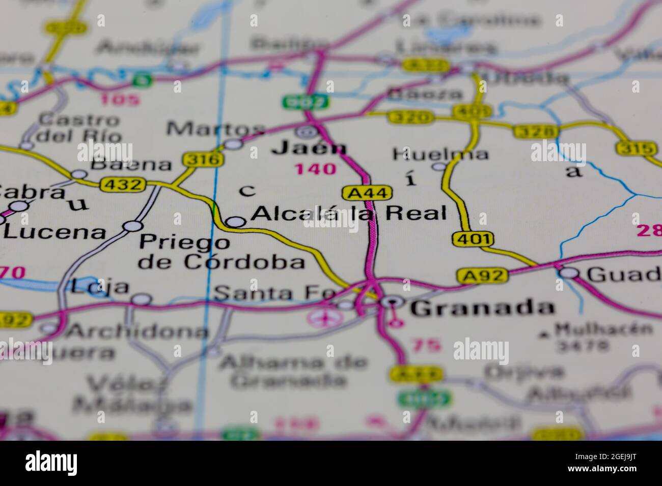 Alcalá España aparece en un mapa de carreteras o en un mapa geográfico Foto de stock