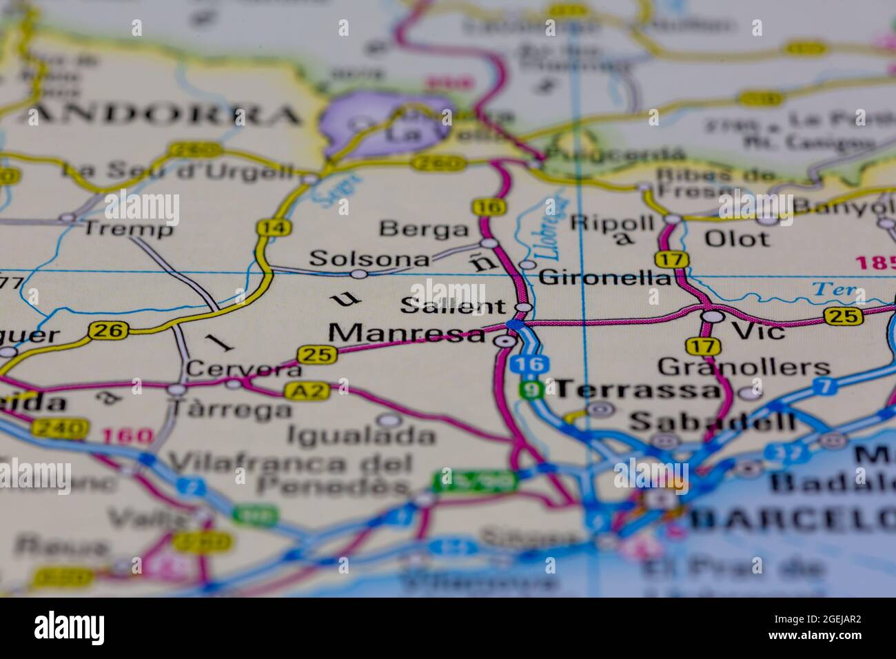Sallent España aparece en un mapa de carreteras o en un mapa geográfico Foto de stock
