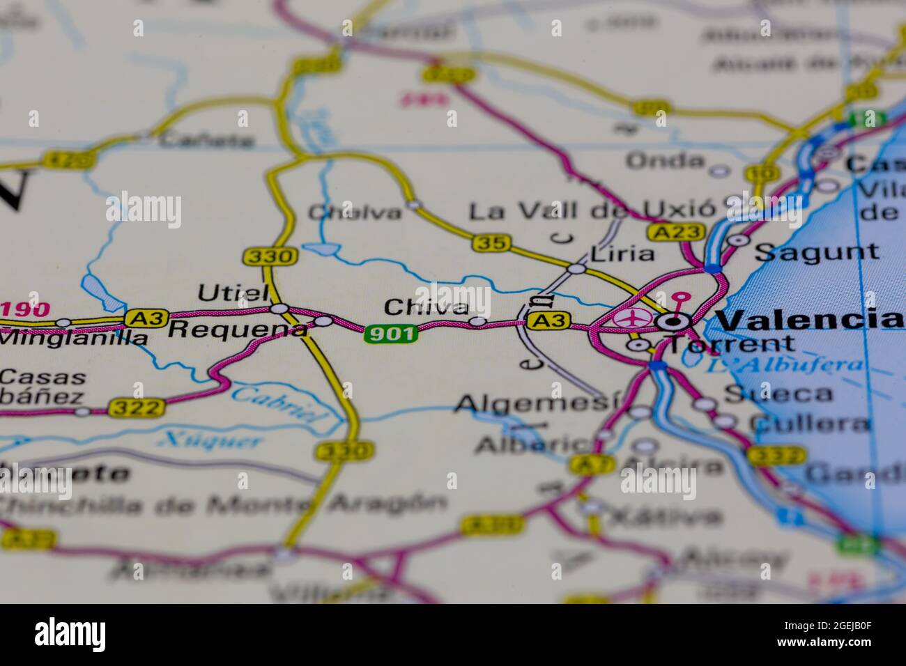 Chiva España aparece en un mapa de carreteras o en un mapa geográfico Foto de stock