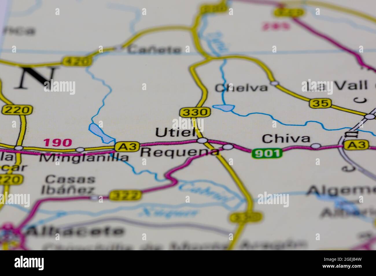 Utiel España aparece en un mapa de carreteras o en un mapa geográfico Foto de stock