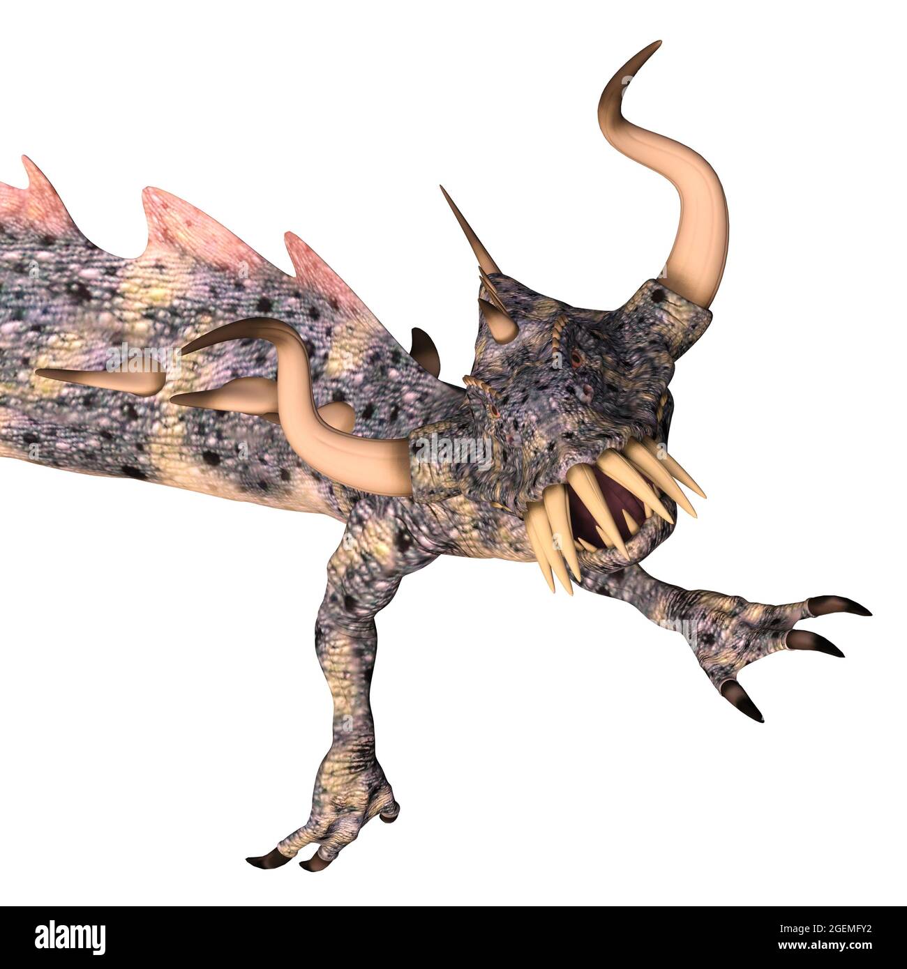 3d-ilustración de un dragón de fantasía gigante aislado con cuernos Foto de stock